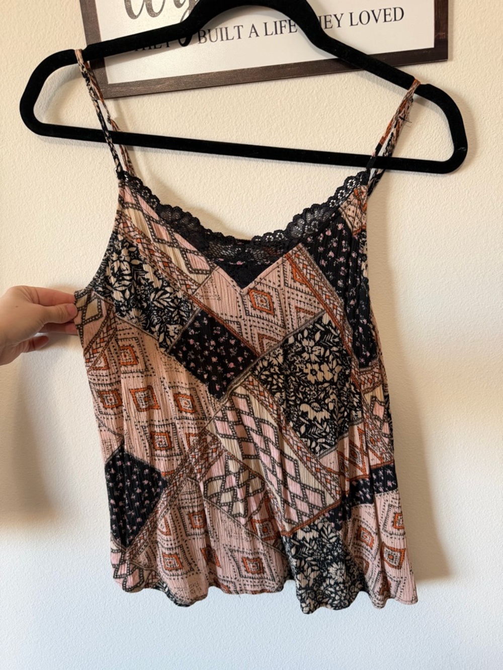 Maurices Patchwork Print Lace-Trim Cami Tank Top - Pink, Black, Brown